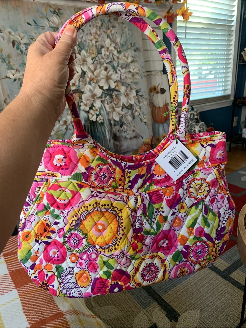 Vera Bradley’s Pleated Shoulder Bag, Clementine 13615-152, Brand NEW